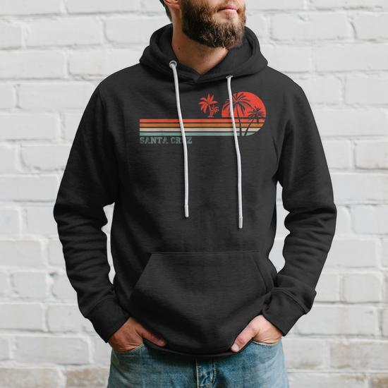 Sweat à Capuche Santa Cruz California Surf Vintage - Design Rétro Coucher De Soleil Et Mouette, Coupe Classique - 7
