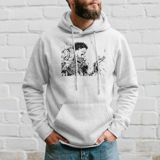 Sweat a capuche Manga Action Blanc et Noir Illustration Dynamique Cadeauxyz