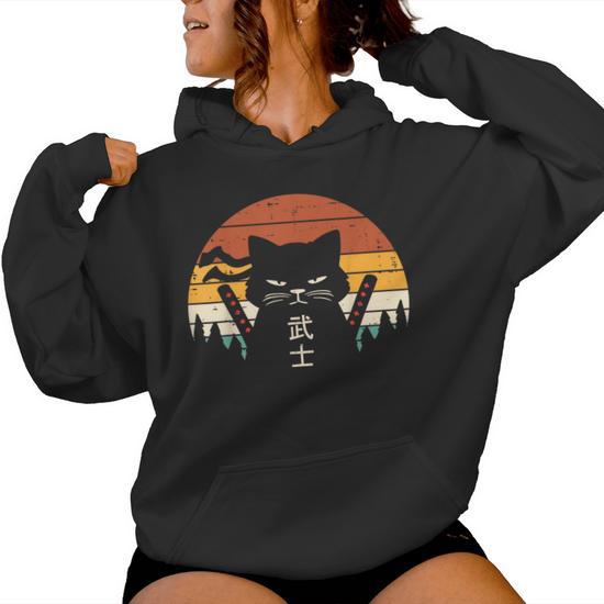 🐱🇯🇵 Sudadera Con Capucha Guerrero Samurai Gato Japonés - Estilo Ukiyo-e Y Anime Para Amantes De Japón