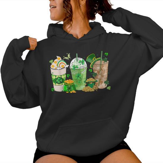 St Patrick's Day Ice Coffee Lover Irish Latte Lucky Coffee Women Hoodie -  Monsterry