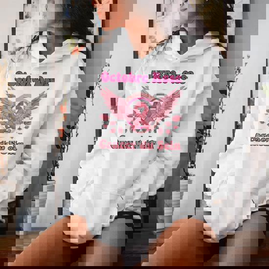 Ruban Sensibilisation Cancer Du Sein Octobre Rose Sweat à Capuche Oversize Pour Femme Avec Imprimé Dans Le Dos