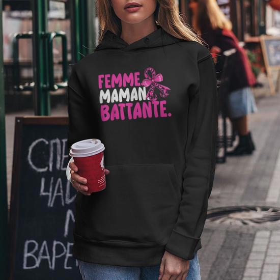 Sweat à Capuche Femme Octobre Rose - Soutien Cancer Du Sein, Cadeau Maman Battante, Coupe Classique