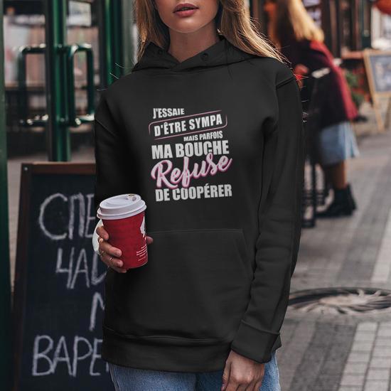 Sweat a capuche femme Femme J essaie D etre Sympa Citation Drole Humouristique Cadeauxyz