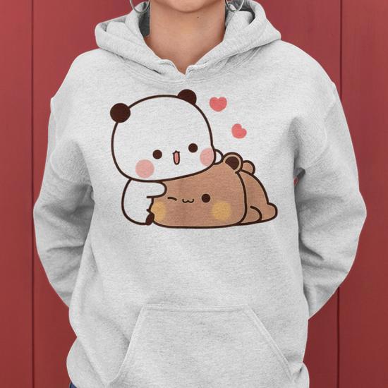Kawaii Panda Bear Hug Bubu Dudu Valentijnsdag grappig cadeau uniseks T-shirt, Rood, XL