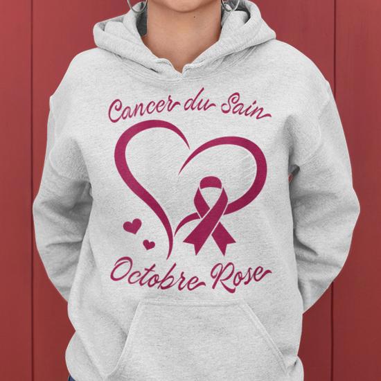 Sweat à Capuche Octobre Rose – Battement De Cœur Ruban Rose, Soutien Cancer Du Sein, Cadeau Solidaire Femme
