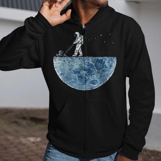 Astronaut Mowing The Moon Lawn Zip Up Hoodie Monsterry