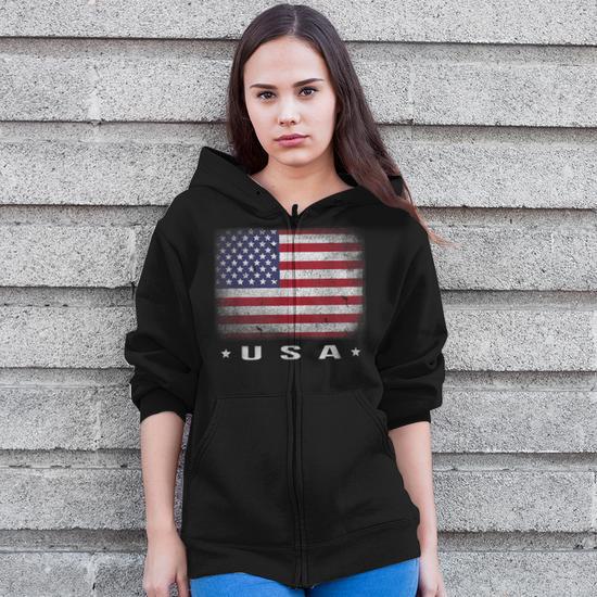 American Flag Usa July 4Th White Blue Red Faded Stripe Star Zip Up