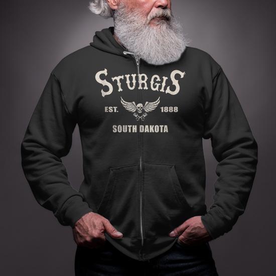 Sturgis South Dakota Motorcycle Biker Vintage Zip Up Hoodie Monsterry