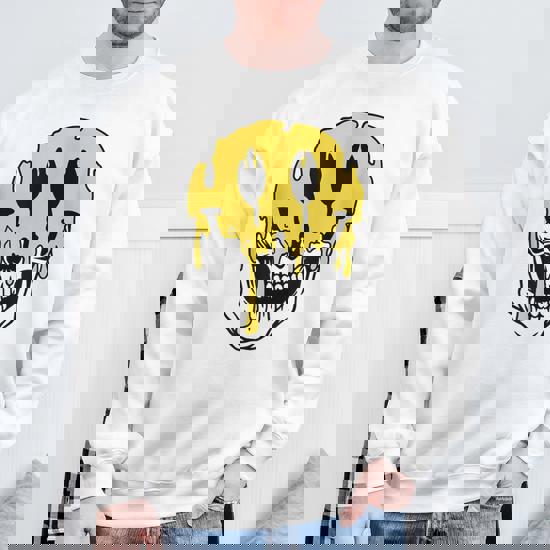 Y2k Smiling Skull Face Cyber Streetwear Graphic Sweatshirt