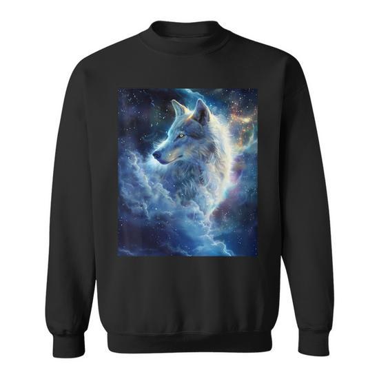 Alpha Galaxy Wolf Dark Fantasy Space Graphic Wolf Lovers Sweatshirt Seseable CA