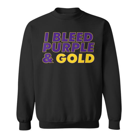 I Bleed Purple Gold Graphic For Sports Fan Sweatshirt Monsterry