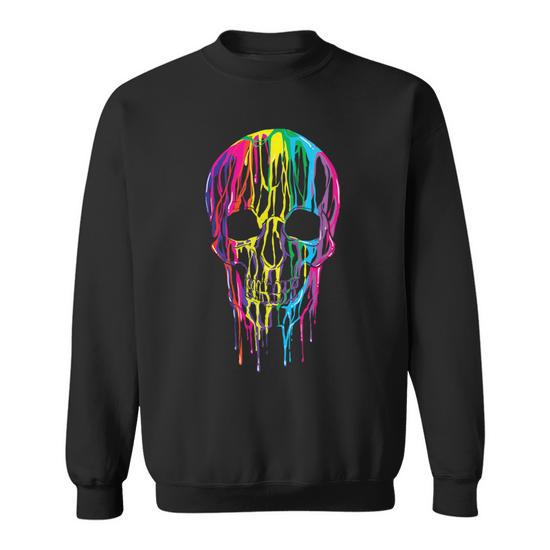 Sweatshirt Tête De Mort Mexicaine Colorée - Motif Día De Muertos, Coupe Classique, Col Tissé, 241 G