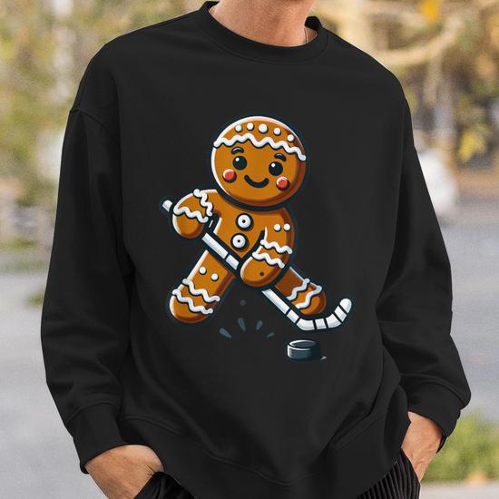 Cute Gingerbread Man Hockey Player Hockey Christmas Kid Boys Sweatshirt Mazezy