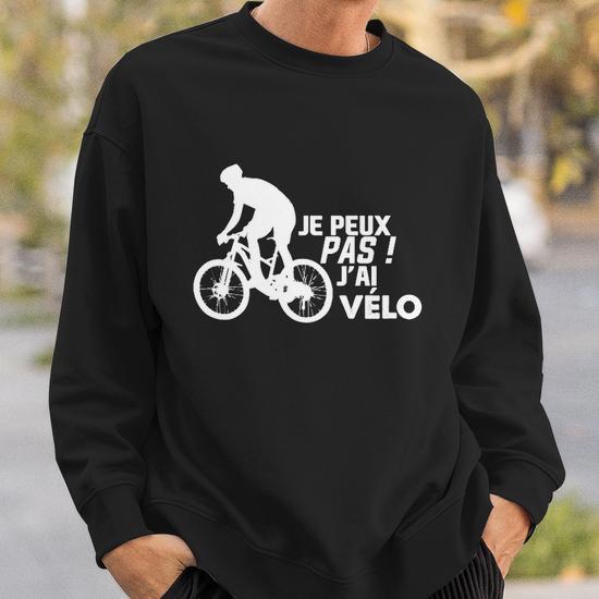 Sweat à Capuche Humour Vélo - 'J'peux Pas, J'ai Vélo' (coupe Classique, 241 G)