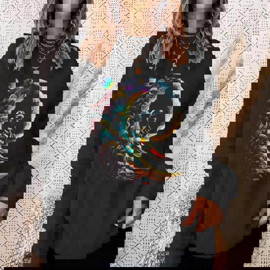 Astronaut Surfing Through Space Universe Galaxy Planets Moon