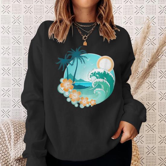 Cool Island Scene Beach Surf Sweatshirt Monsterry