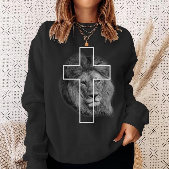 Jesus The Lion Of Judah Cross Sweatshirt Thegiftio UK