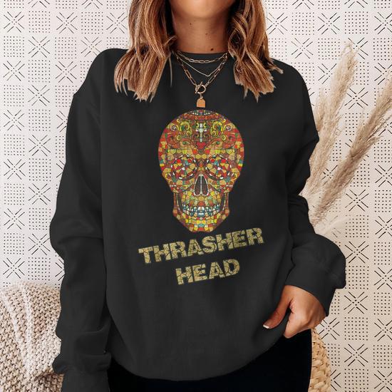 Distressed skull sweatshirt sale