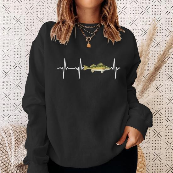 Walleye Heartbeat For Freshwater Fish Fishing Lovers Sweatshirt - Monsterry