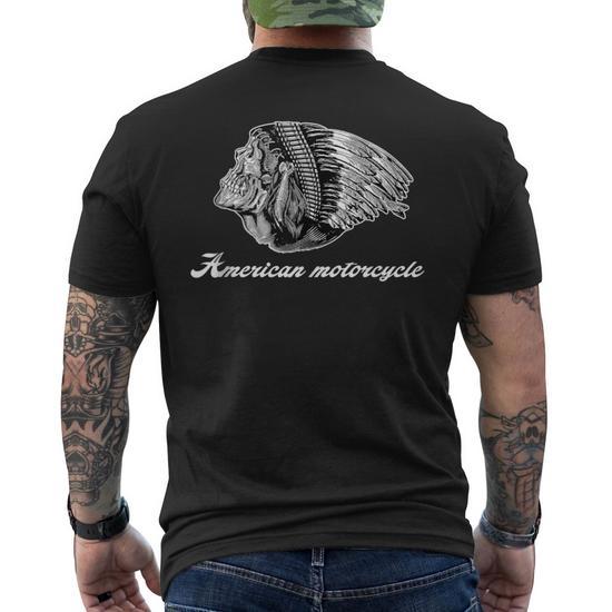 American Motorcycle Skull Native Indian Eagle Chief Vintage Men's T-shirt  Back Print - Monsterry