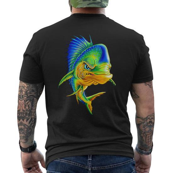Angry Mahi Mahi Fish Sport Fishing Fisherman Sea Crew Men's T-shirt Back  Print - Monsterry