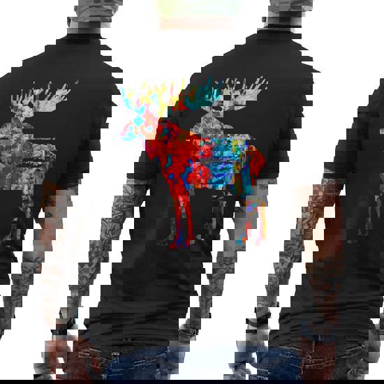 Colorful Canadian Moose Tshirt Abstract Paint Wildlife Tee