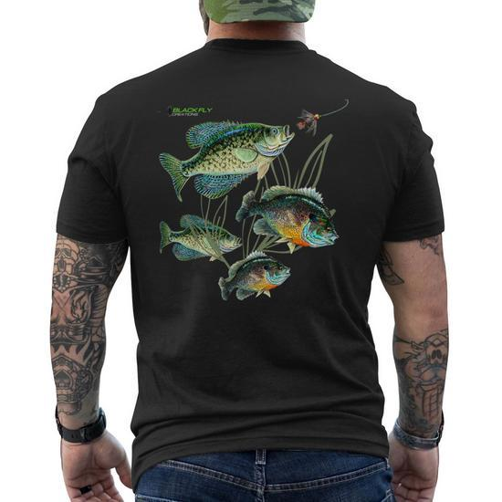 Crappie Bluegill Fishing S Black Fly Men's T-shirt Back Print - Monsterry