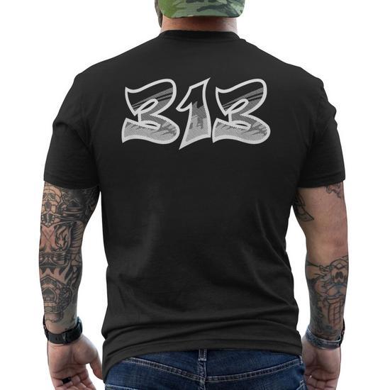 Detroit Graffiti 313 Area Code Men's T-shirt Back Print - Monsterry