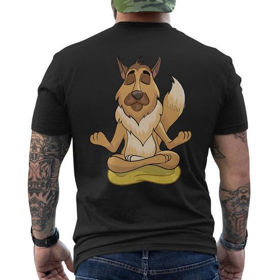 Dog Yoga Animal Lover Puppy German Shepherd Zen Yogi Namaste Men s T shirt Back Print Monsterry