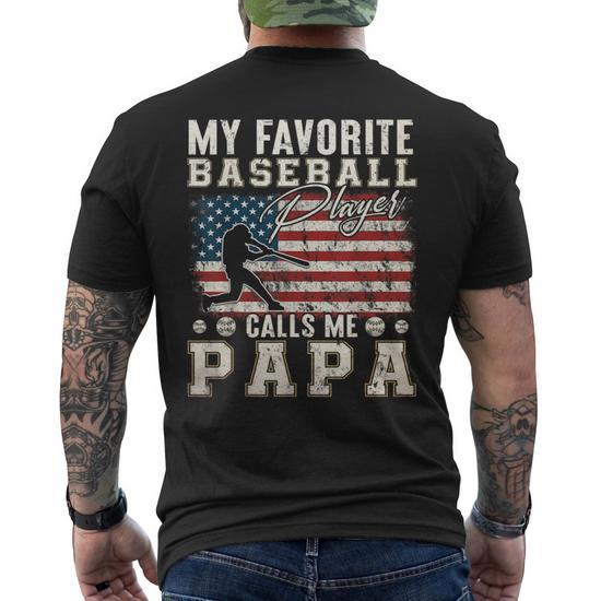 My Favorite Baseball Player Calls Me Papa American Flag Men's T