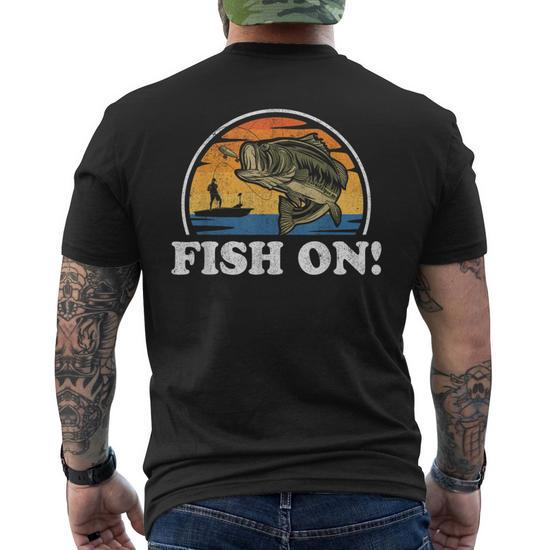 Fish On Bass Fishing Vintage Fisherman For Men Men's T-shirt Back