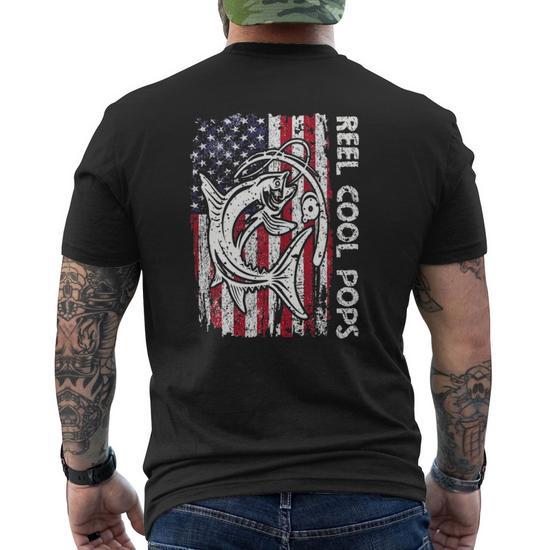 Reel Cool Bonus Dad American Flag Fishing Father's Day Big and Tall Men  T-shirt