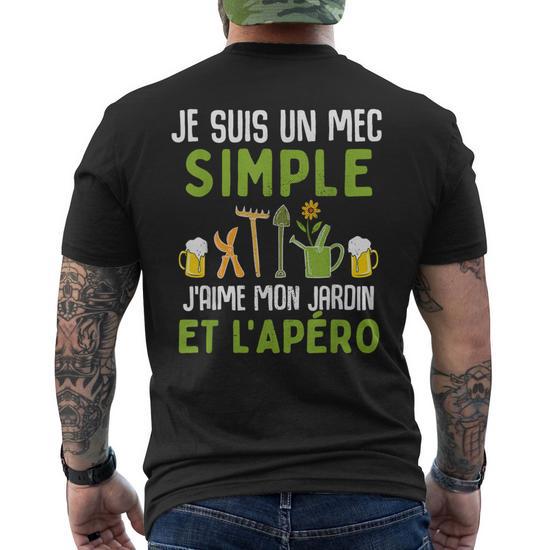 T-shirt "Je Suis Un Mec Simple, J'aime Mon Jardin Et L'apéro" - Coton, Coupe Classique