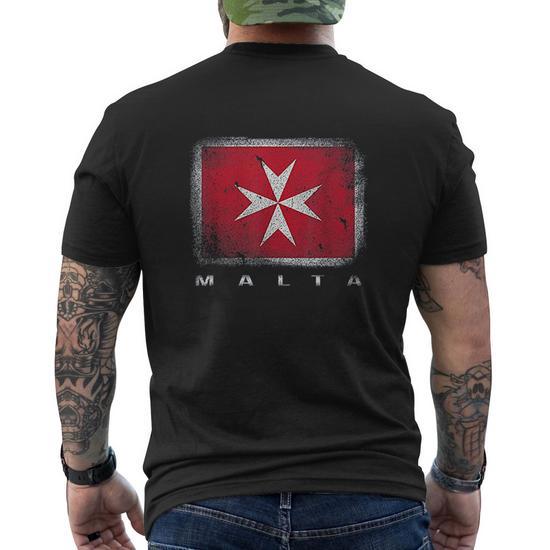 Maltese Cross Flag Malta Mens Back Print T-shirt - Thegiftio