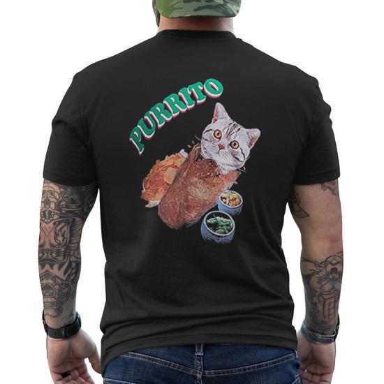 Purrito Cat In A Burrito Mexican Food Kitty Mens Back Print T shirt Thegiftio UK