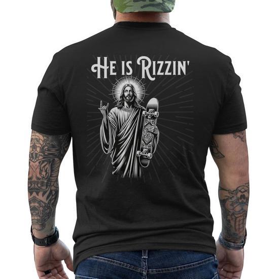 Rizzen Rocker He Is Rizzin Jesus Riding Skateboard Men's T-shirt