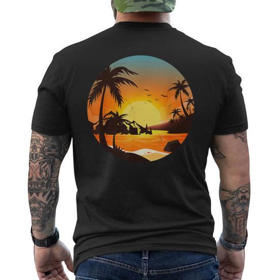 Tropical Sunset Mountains Beach Vacation Palm Trees Forest Men's T
