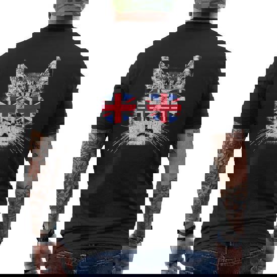 Uk Union Jack Flag T-Shirt English England Cat Lover British