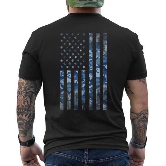 Us Navy Camo Veteran American Flag Military Blue Men's T-shirt