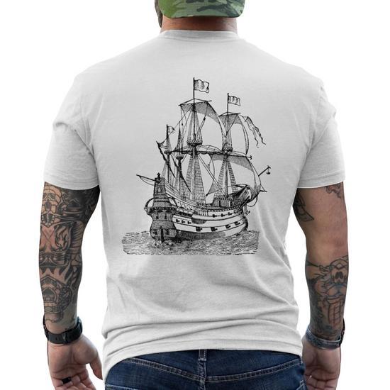 Cool Graphic Old Pirate Ship Men's T-shirt Back Print - Monsterry