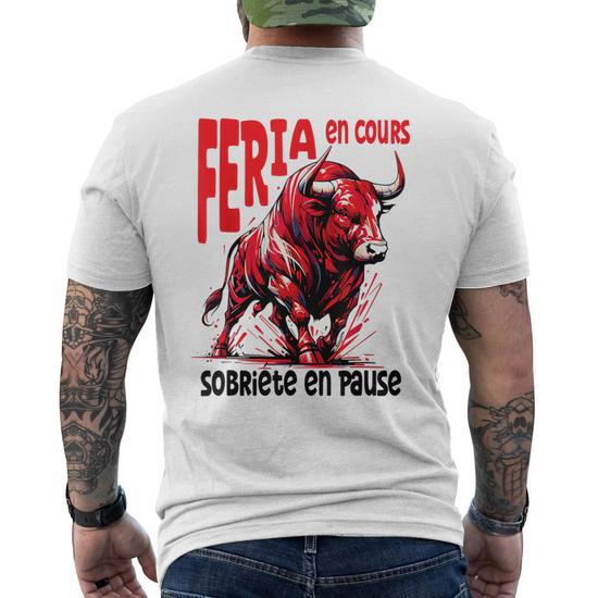 T-shirt Humour Fêtes De Bayonne Et Dax - Taureau Basque, Sobriété En Pause, Coupe Classique Rouge - 6