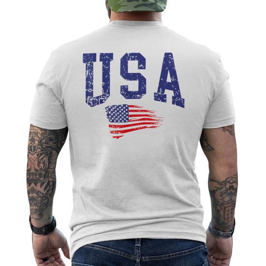 Happy 4Th Of July Usa Flag American Proud Red White Blue Men s T shirt Back Print Seseable UK