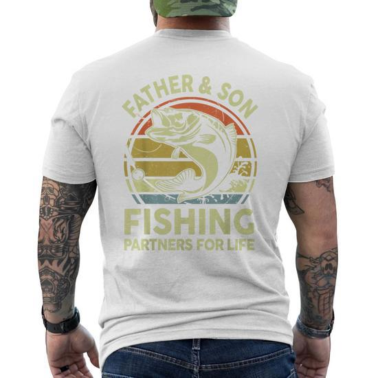 Matching Fishing- Father & Son Bass Fish Dad Boys Men's T-shirt Back Print  - Monsterry