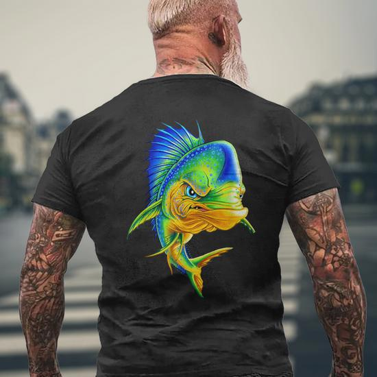 Angry Mahi Mahi Fish Sport Fishing Fisherman Sea Crew Men's T-shirt Back  Print - Monsterry