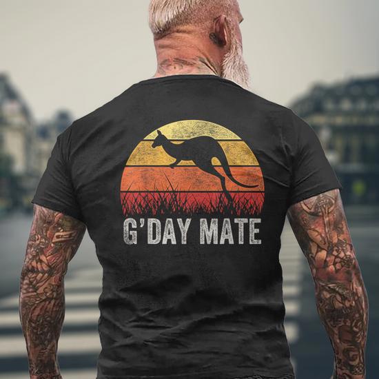 Australia G day Mate Kangaroo Australian Vintage Men s T shirt Back Print Monsterry