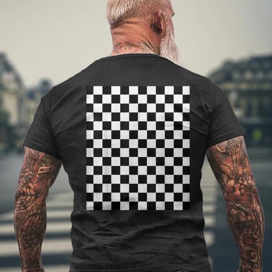 Black White Checkerboard Cool Gingham Checkered Lover Men s T shirt Back Print Monsterry