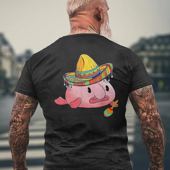 Blobfish Mexican Grumpy Blob Fish Sombrero Costume Men's T-shirt Back Print  - Monsterry