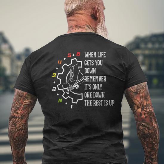 Cool 1 Down 5 Up When Life Gets You Down Motorcycle Men's T-shirt Back  Print - Monsterry