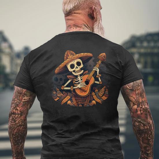 Dia De Los Muertos Dia De Los Muertos Divertido Esqueleto Camiseta Hombre Estampado Espalda Regaloses