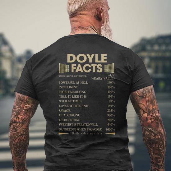 Doyle Name Doyle Facts Mens Back Print T shirt Thegiftio UK